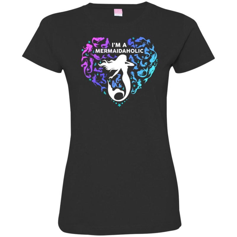 Mermaid T-Shirt I'm A Mermaidaholic Heart Shape For Girls Who Love Mermaid Tee Gifts Tee Shirt CustomCat