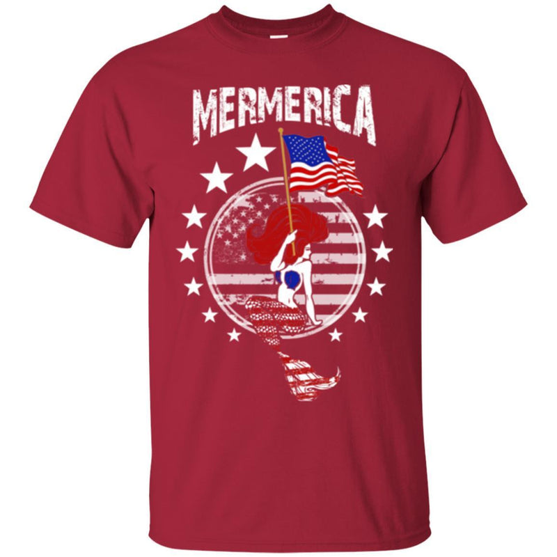 Mermaid T-Shirt Mermerica Mermaid Handle American Flag In Hand Tee Gifts Tee Shirt CustomCat