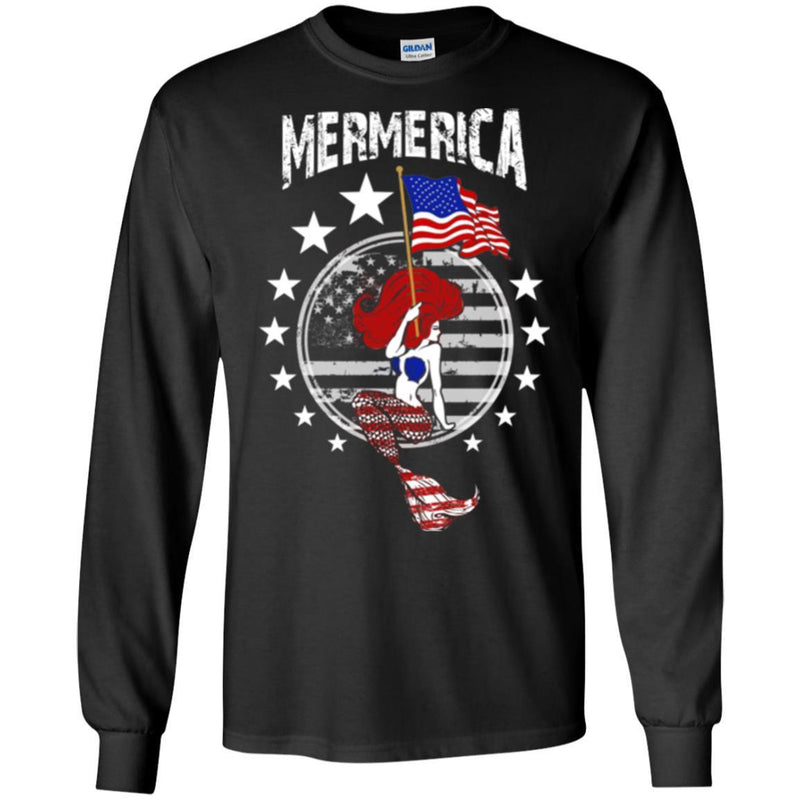 Mermaid T-Shirt Mermerica Mermaid Handle American Flag In Hand Tee Gifts Tee Shirt CustomCat