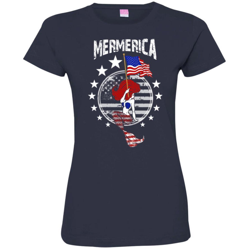 Mermaid T-Shirt Mermerica Mermaid Handle American Flag In Hand Tee Gifts Tee Shirt CustomCat