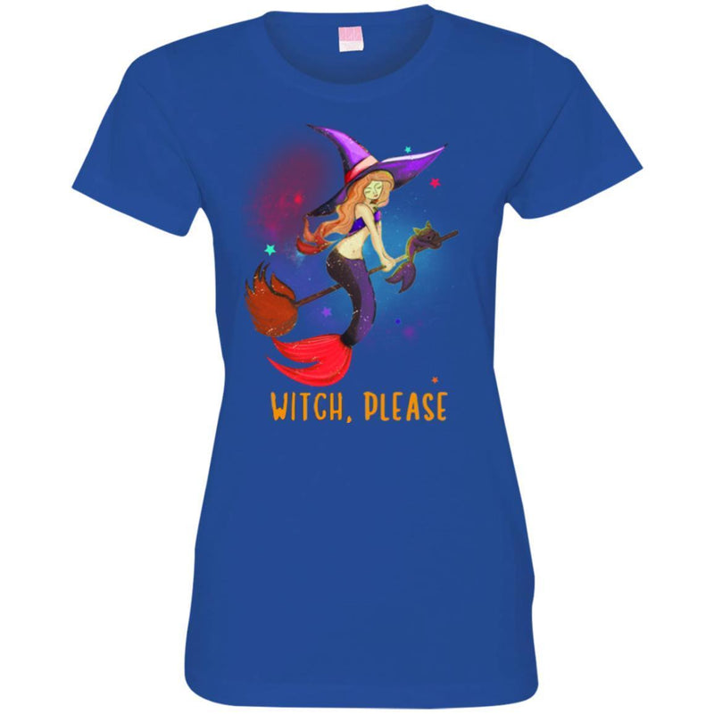 Mermaid T-Shirt Witch Mermaid Is Riding A Broom With Her Cat Mermaid T-Gifs For Girls In Halloween CustomCat