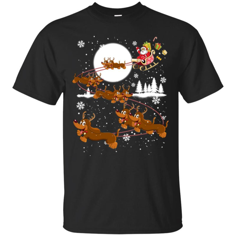 Merry Christmas Dachshund Santa Snow Funny Gift Lover Dog Tee Shirt CustomCat