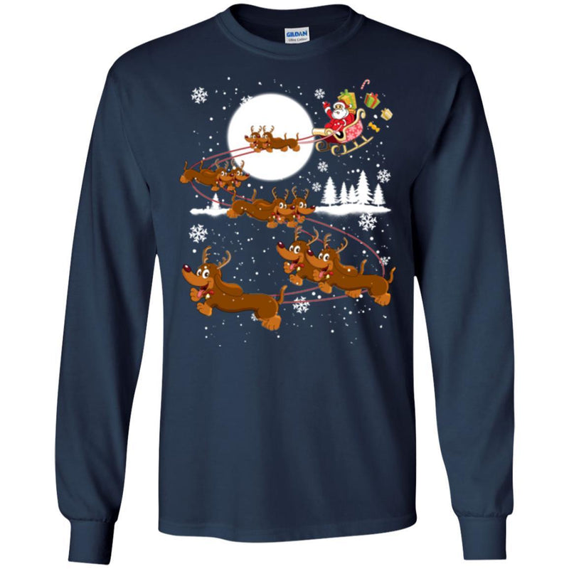 Merry Christmas Dachshund Santa Snow Funny Gift Lover Dog Tee Shirt CustomCat
