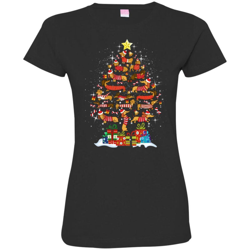 Merry Christmas Dachshund Tree Funny Gift Lover Dog Tee Shirt CustomCat