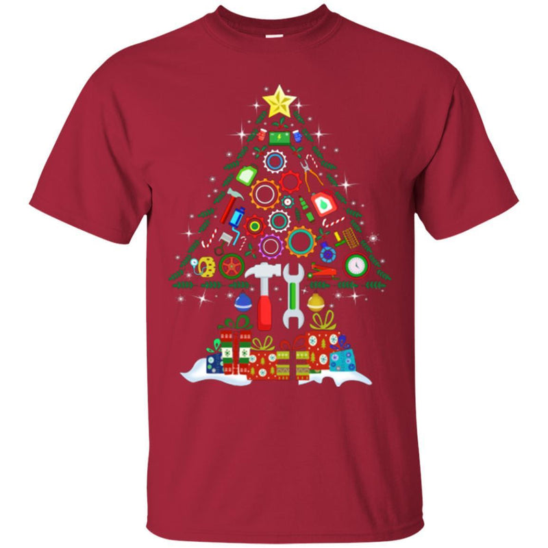 Merry Christmas Mechanic Tools Tree Funny Gift T Shirts CustomCat