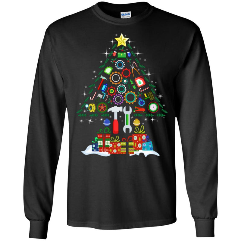 Merry Christmas Mechanic Tools Tree Funny Gift T Shirts CustomCat