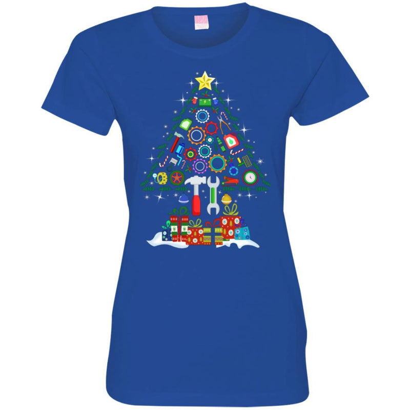 Merry Christmas Mechanic Tools Tree Funny Gift T Shirts CustomCat