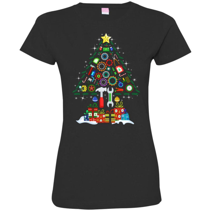 Merry Christmas Mechanic Tools Tree Funny Gift T Shirts CustomCat