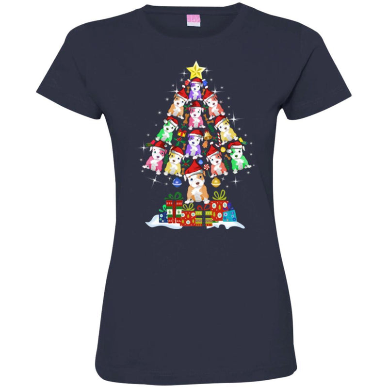 Merry Christmas Pitbull Tree Funny Gift Lover Dog Tee Shirt CustomCat