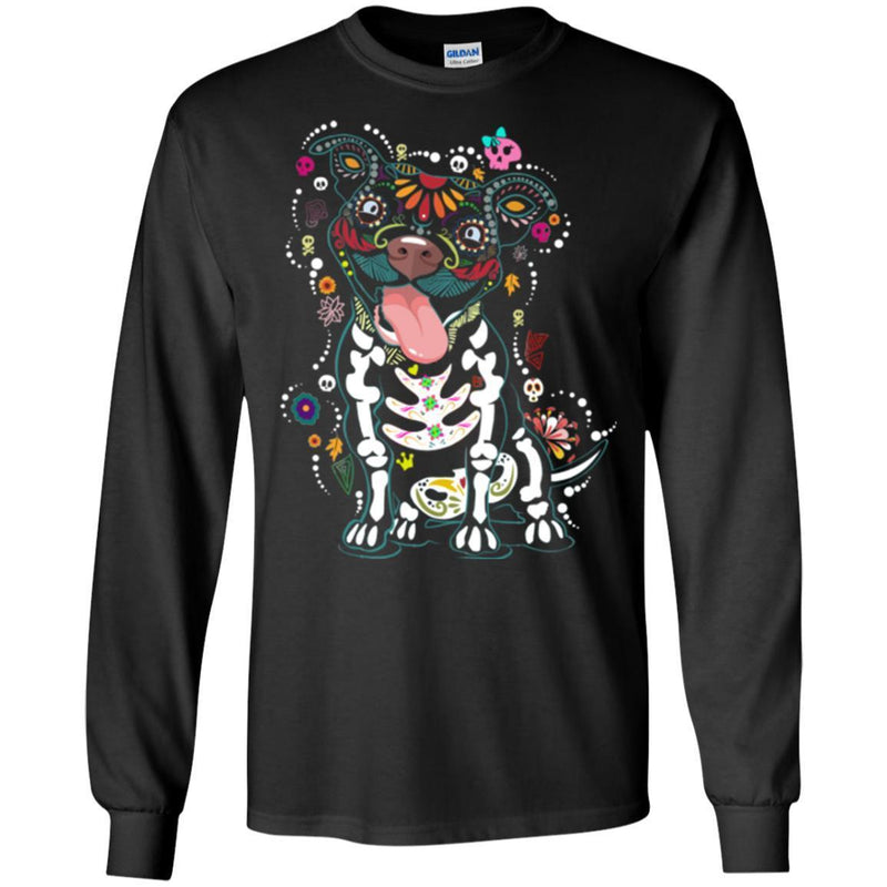 Mexican Festival Pitbull Bone Colorful Pattern Skull Funny Gift Lover Dog Tee Shirt CustomCat