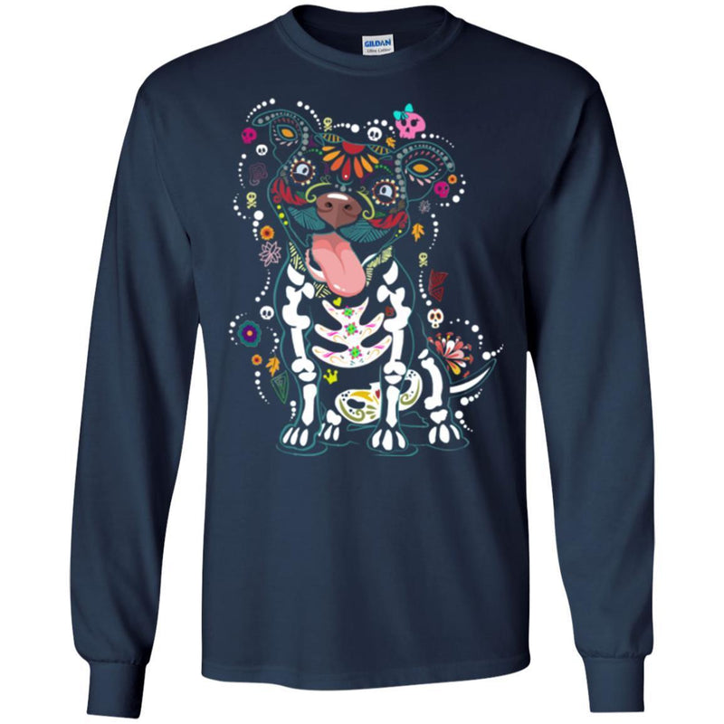 Mexican Festival Pitbull Bone Colorful Pattern Skull Funny Gift Lover Dog Tee Shirt CustomCat