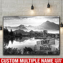 Mountain Range Trees Lake Multi Names Premium Canvas Crossroads Personalized Canvas Wall Art Black And White, Family Street Sign Family Family - CANLA75 - CustomCat