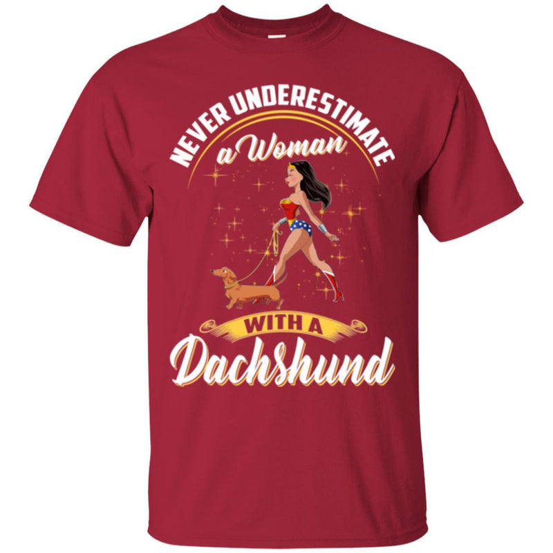 Never Underestimate A Woman With A Dachshund Funny Gift Lover Dog Tee Shirt CustomCat