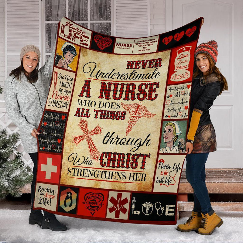 Never Understimate A Nurse Who Does All Things Fleece Blanket interestprint