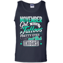 November girl with tattoos pretty eyes and thick things T-shirts CustomCat