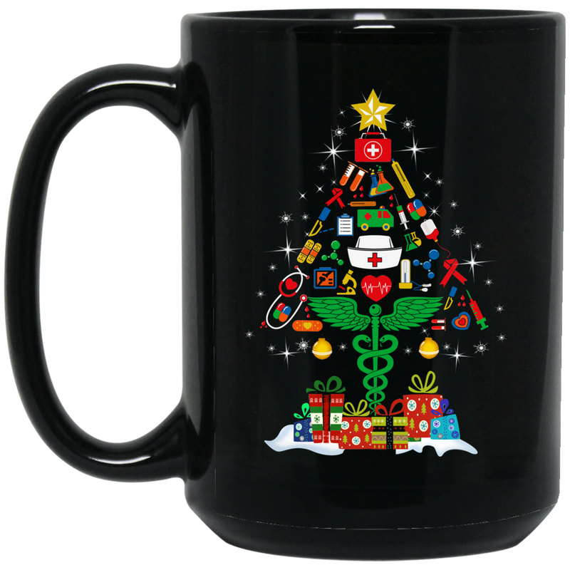 Nurse Coffee Mug Christmas Tree Nurse Tools Medical Symbol Xmas Gifts 11oz - 15oz Black Mug