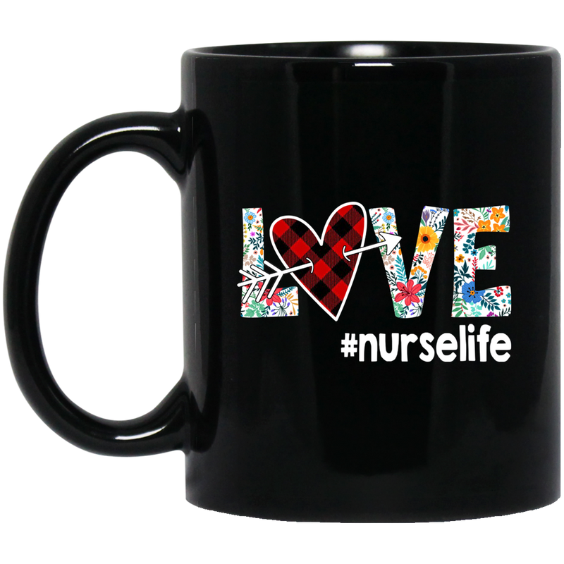 Nurse Coffee Mug Floral Plaid Nurses Love Nurselife 11oz - 15oz Black Mug