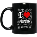 Nurse Coffee Mug I Love Nursing with Tools Medical Symbol Gift For Men Women  11oz - 15oz Black Mug