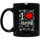 Nurse Coffee Mug I Love Nursing with Tools Medical Symbol Gift For Men Women  11oz - 15oz Black Mug