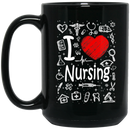 Nurse Coffee Mug I Love Nursing with Tools Medical Symbol Gift For Men Women  11oz - 15oz Black Mug