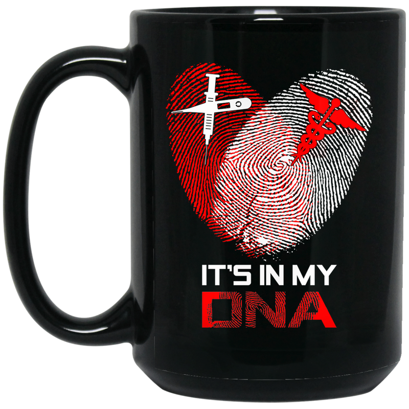 Nurse Coffee Mug It In My DNA Heart is Made From Fingerprints Nurse 11oz - 15oz Black Mug
