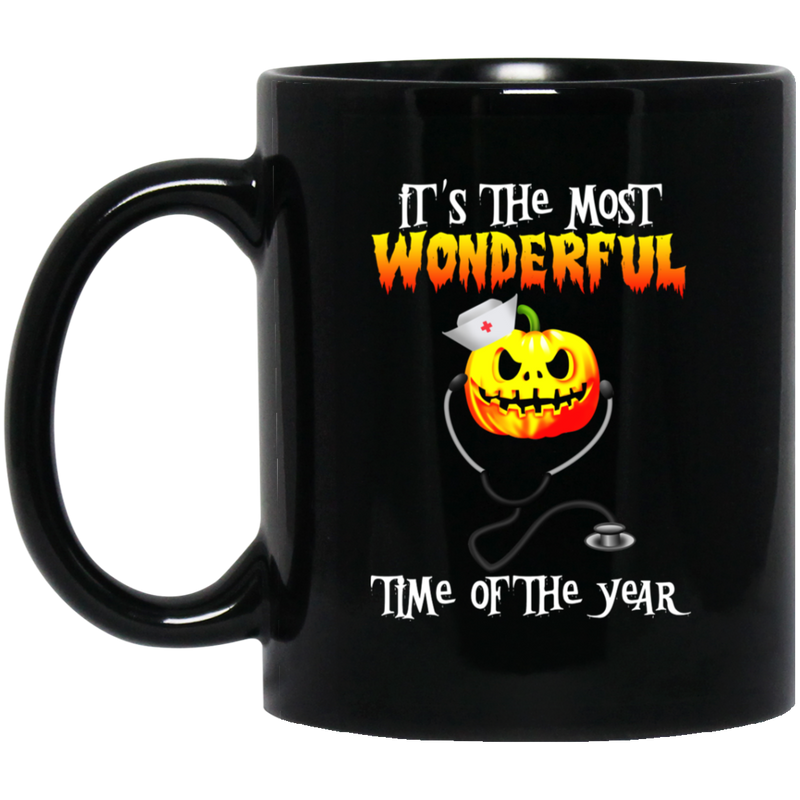 Nurse Coffee Mug It's The Most Wonderful Time Of The Year Funny Pumpkin Nurse Halloween 11oz - 15oz Black Mug