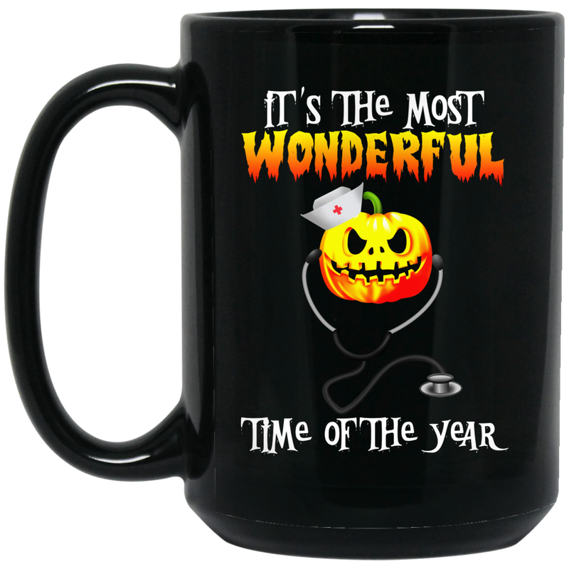 Nurse Coffee Mug It's The Most Wonderful Time Of The Year Funny Pumpkin Nurse Halloween 11oz - 15oz Black Mug
