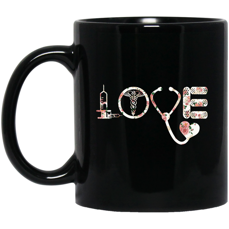 Nurse Coffee Mug Love Nurse Vintage Flowers 11oz - 15oz Black Mug