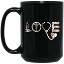 Nurse Coffee Mug Love Nurse Vintage Flowers 11oz - 15oz Black Mug