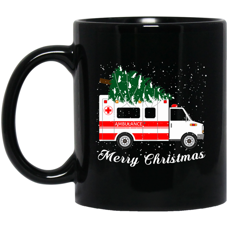 Nurse Coffee Mug Merry Christmas Tree Ambulance For Nurse Doctor 11oz - 15oz Black Mug