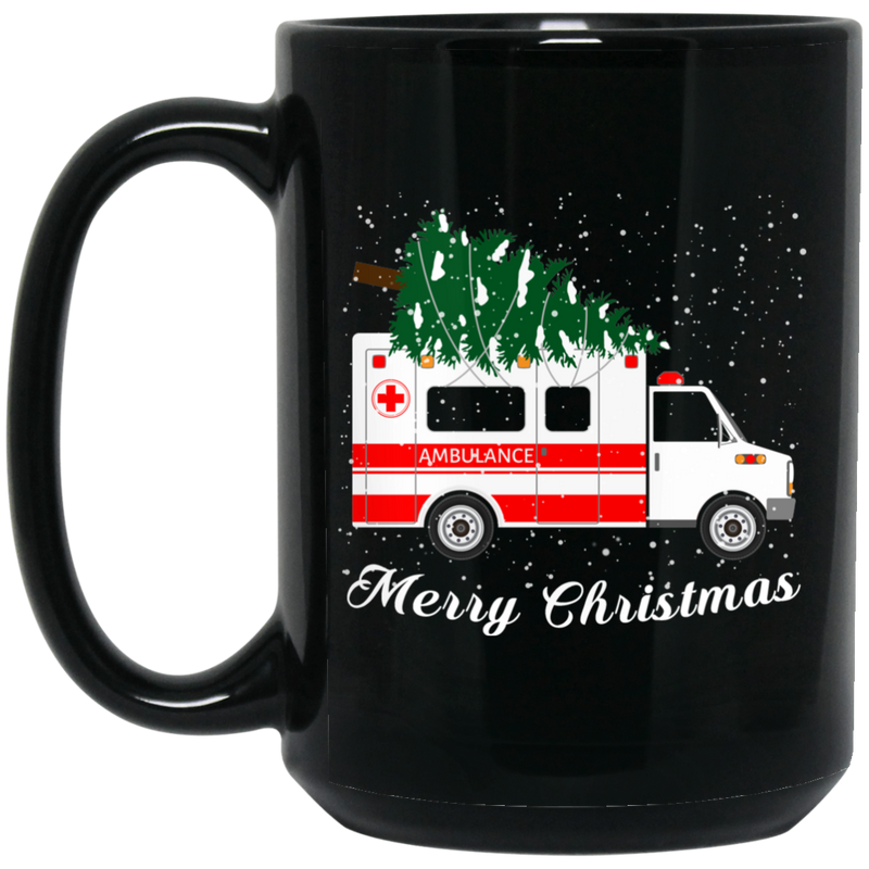 Nurse Coffee Mug Merry Christmas Tree Ambulance For Nurse Doctor 11oz - 15oz Black Mug