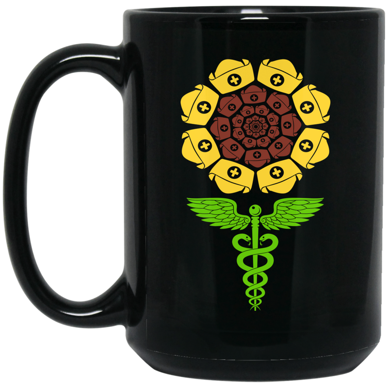 Nurse Coffee Mug Nurse Gifts Sunflower With Nurses Hat Medicine Symbol 11oz - 15oz Black Mug