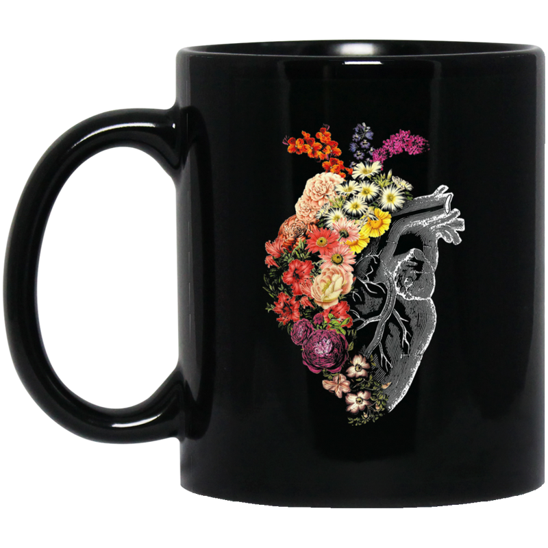 Nurse Coffee Mug Nurse Heart Is Made From Half Flowers Funny Nurse 11oz - 15oz Black Mug