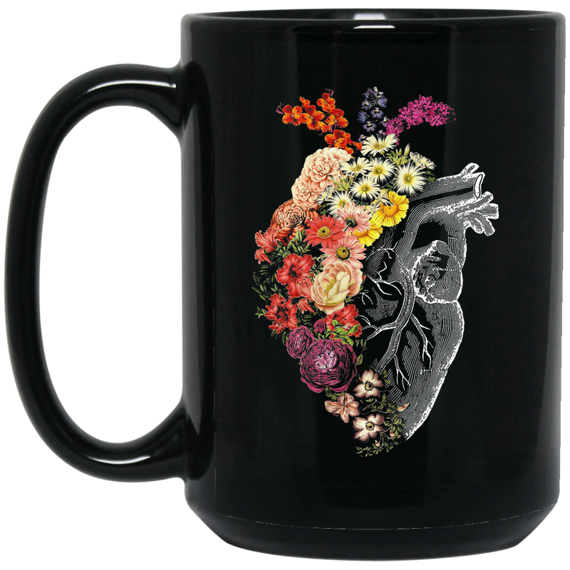 Nurse Coffee Mug Nurse Heart Is Made From Half Flowers Funny Nurse 11oz - 15oz Black Mug