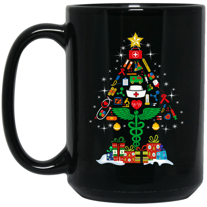 Nurse Coffee Mug Nurse  Merry Christmas Tree Nurse Funny Gift Nurse Mug  11oz - 15oz Black Mug