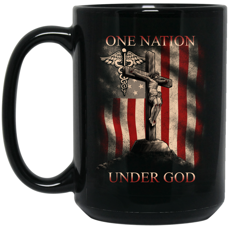 Nurse Coffee Mug Nurse One Nation Under God American Flag Funny Gift Nurse 11oz - 15oz Black Mug