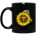 Nurse Coffee Mug Nurse Sunflower with Nurse Symbol Funny Gift for Women Men 11oz - 15oz Black Mug