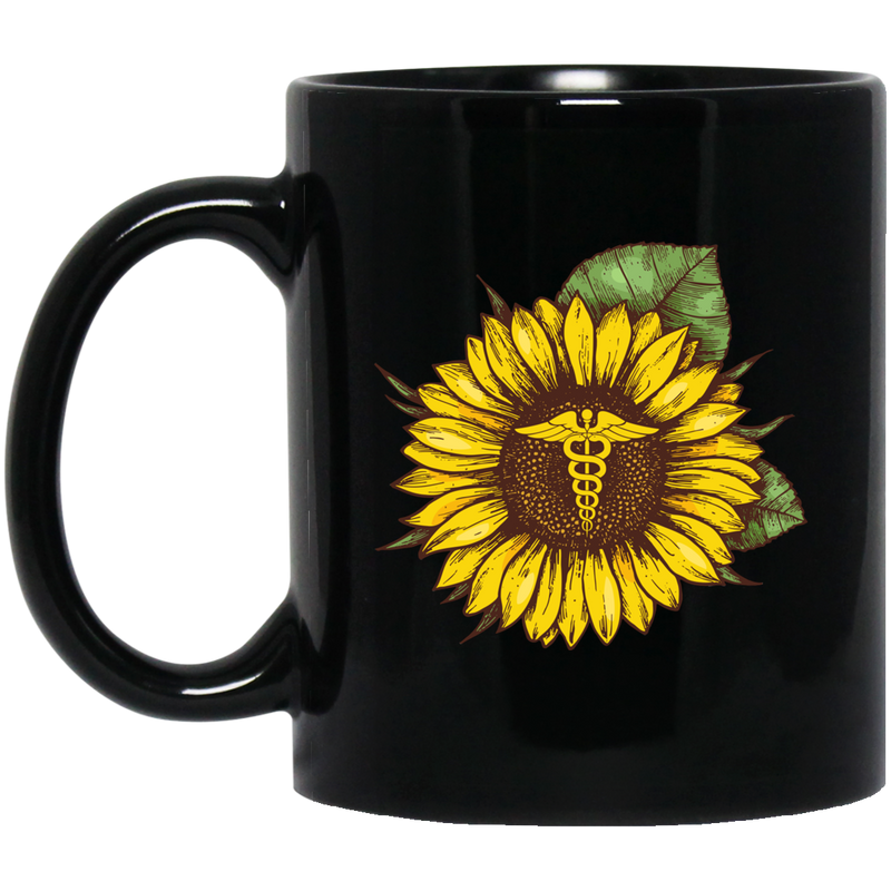 Nurse Coffee Mug Nurse Sunflower with Nurse Symbol Funny Gift for Women Men 11oz - 15oz Black Mug