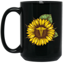 Nurse Coffee Mug Nurse Sunflower with Nurse Symbol Funny Gift for Women Men 11oz - 15oz Black Mug