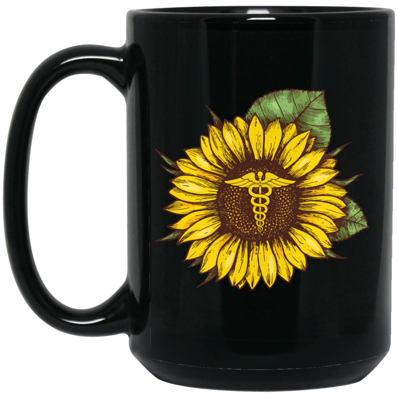Nurse Coffee Mug Nurse Sunflower with Nurse Symbol Funny Gift for Women Men 11oz - 15oz Black Mug