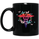 Nurse Coffee Mug Nurse Symbol And Circle Flower Butterflies Funny Nurse 11oz - 15oz Black Mug