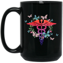 Nurse Coffee Mug Nurse Symbol And Circle Flower Butterflies Funny Nurse 11oz - 15oz Black Mug