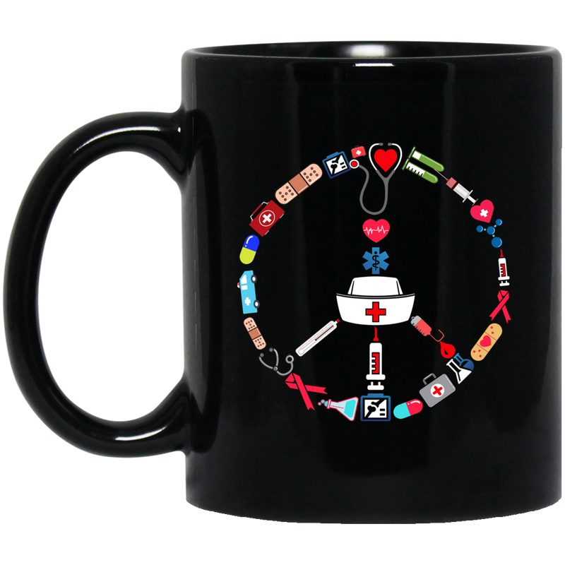 Nurse Coffee Mug Nurse Tools Peace Symbol Hippie Nurse Gift For Men Women 11oz - 15oz Black Mug