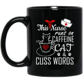 Nurse Coffee Mug This Nurse Runs On Caffeine Cat Cuss Words Funny Nurse 11oz - 15oz Black Mug