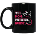 Nurse Coffee Mug Wife Mom Protector Nurse With Nurse Stethoscope Heartbeat 11oz - 15oz Black Mug