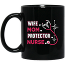 Nurse Coffee Mug Wife Mom Protector Nurse With Nurse Stethoscope Heartbeat 11oz - 15oz Black Mug