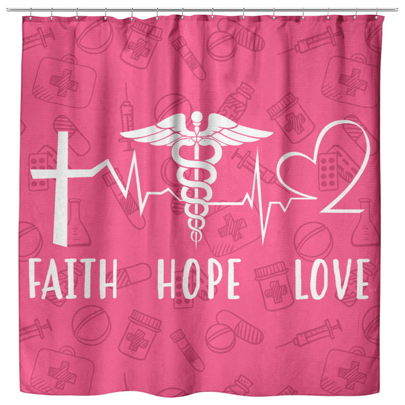 Nurse Shower Curtain Faith Hope Love Heartbeat Funny For Bathroom Decor