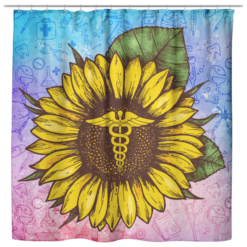 Nurse Shower Curtain Registered Nurse Symbol Medical Symbol Sunflowers For Bathroom Decor