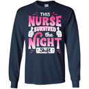 Nurse T-Shirt This Nurse Survived The Night Shift Thumbs Up Funny Gift Tees Nurse Shirts CustomCat