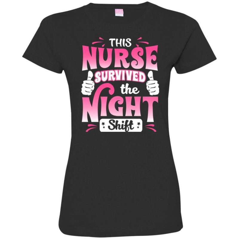Nurse T-Shirt This Nurse Survived The Night Shift Thumbs Up Funny Gift Tees Nurse Shirts CustomCat